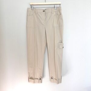 Chicos Cargo Crop Pants Womens 1 Regular Sand Beige Cotton Stretch Utility